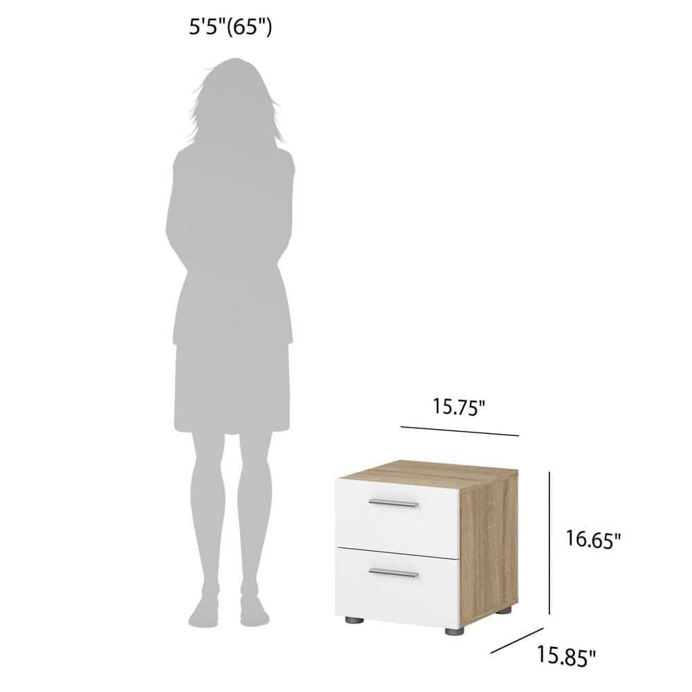 Tvilum, Austin 2 Drawer Nightstand, Oak Structure/White High Gloss