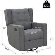 HOMCOM Wingback Recliner Chair Manual Rocking Sofa 360° Swivel Glider with Button Tufted, Padded Seat, Home Theater Seating for Living Room, Gray