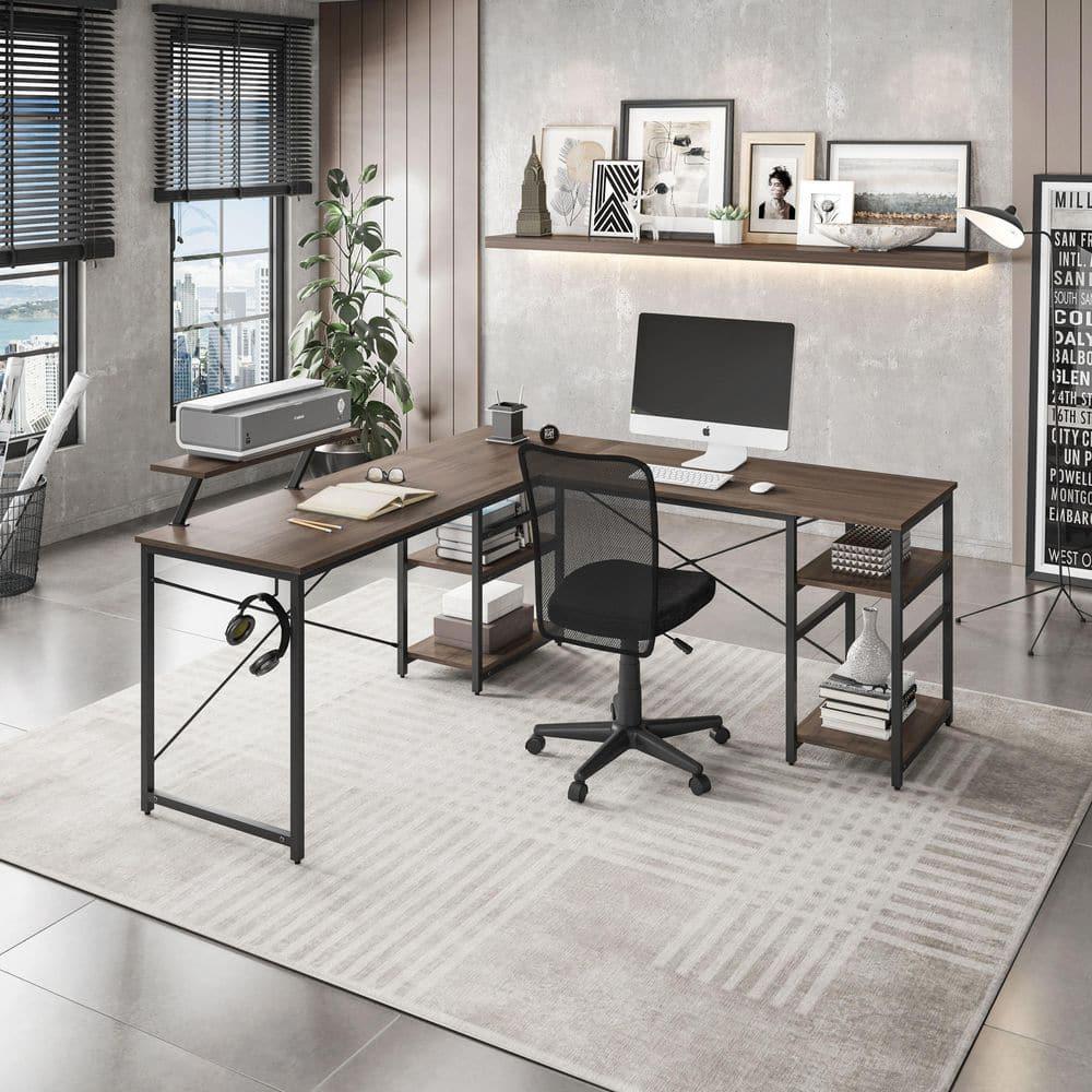 Inbox Zero Techni Mobili L-Shape Industrial Desk With Storage Shelves | Wayfair