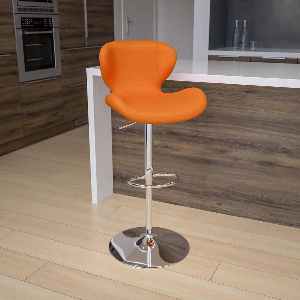 Flash Furniture Contemporary Orange Vinyl Adjustable Height Barstool with Curved Back and Chrome Base