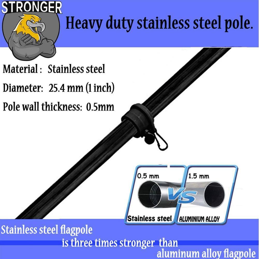 6FT Flag Pole Kit,Stainless Steel Heavy Duty Black American US Flagpole, Rustproof for Outdoor Garden Roof Walls Yard (Without Bracket)