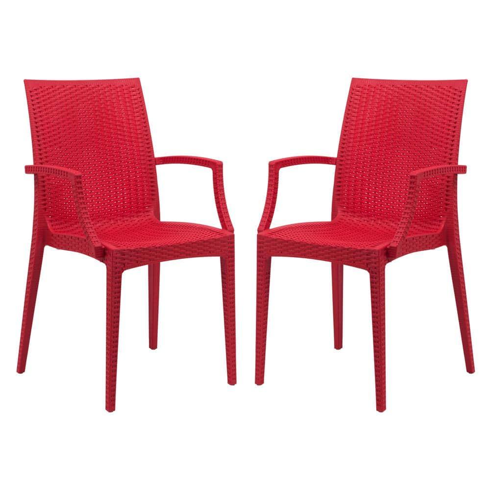 LeisureMod Mace Modern Dining Arm Chair for Indoor and Outdoor Home, Set of 2 in Red