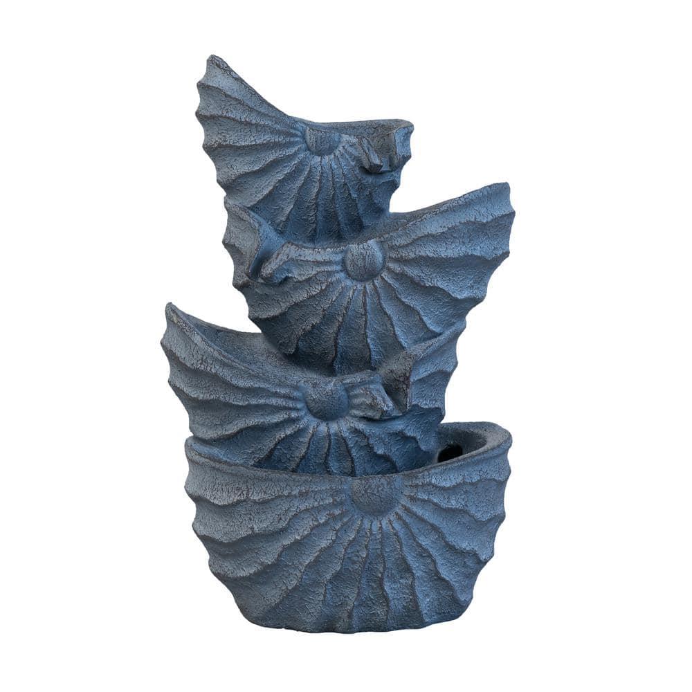 21.5 in. Blue Polyresin Nautilus Shell 4-Tier Water Fountain with Light