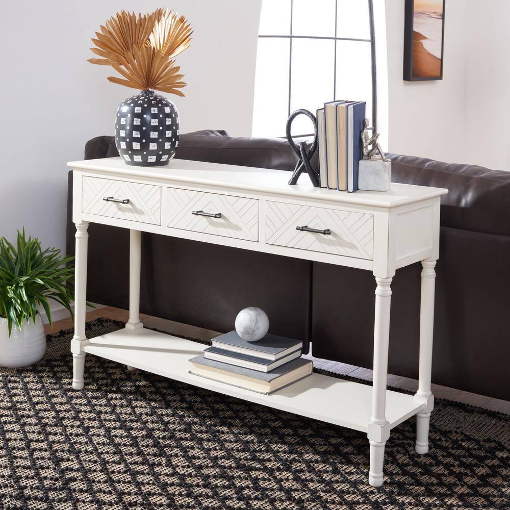 Peyton 3 Drawer Console Table - Distressed White - Safavieh