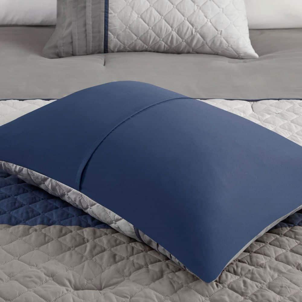 Madison Park Jenson 7 Piece Color Block Stripe Comforter Set with Throw Pillows