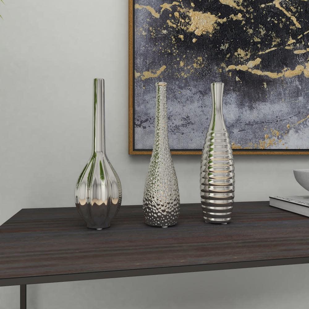 CosmoLiving by Cosmopolitan Ceramic Slim Textured Bottleneck Decorative Vase with Varying Patterns Set