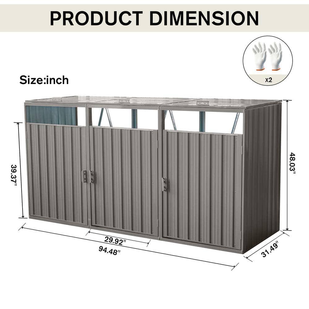 Alxfarton Garbage Bin Shed Stores 3 Trash Cans Metal Outdoor Bin Shed For Garbage Storage