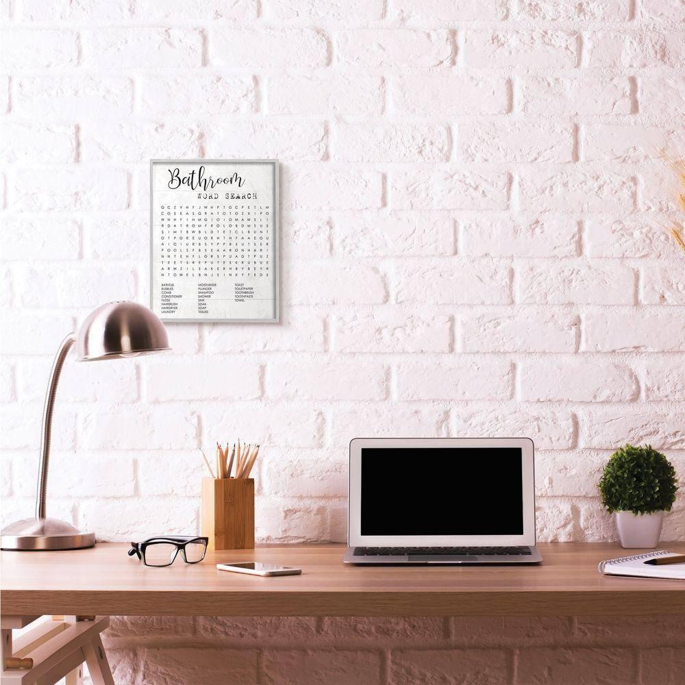 Stupell Industries Bathroom Word Search Fun Family Word Design Gray Framed Giclee, 11 x 14