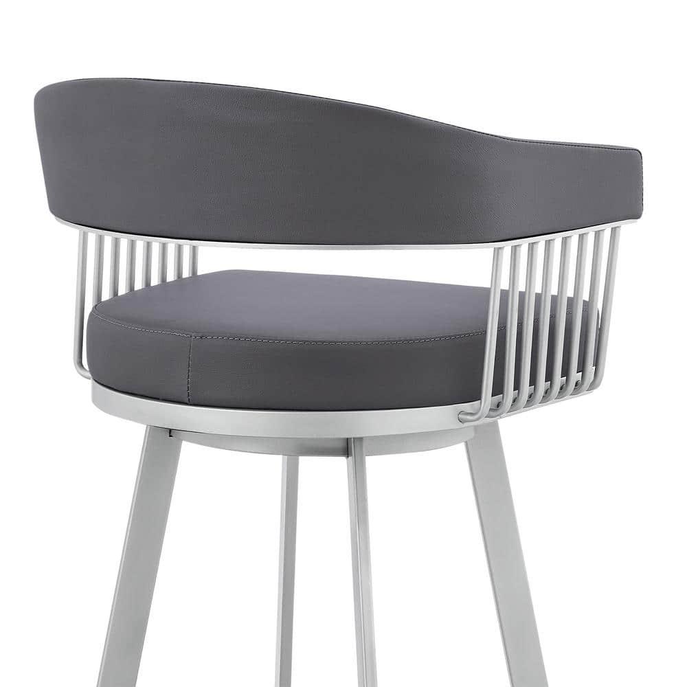 Armen Living Bronson 29" Faux Leather Bar Stool in Gray/Stainless Steel