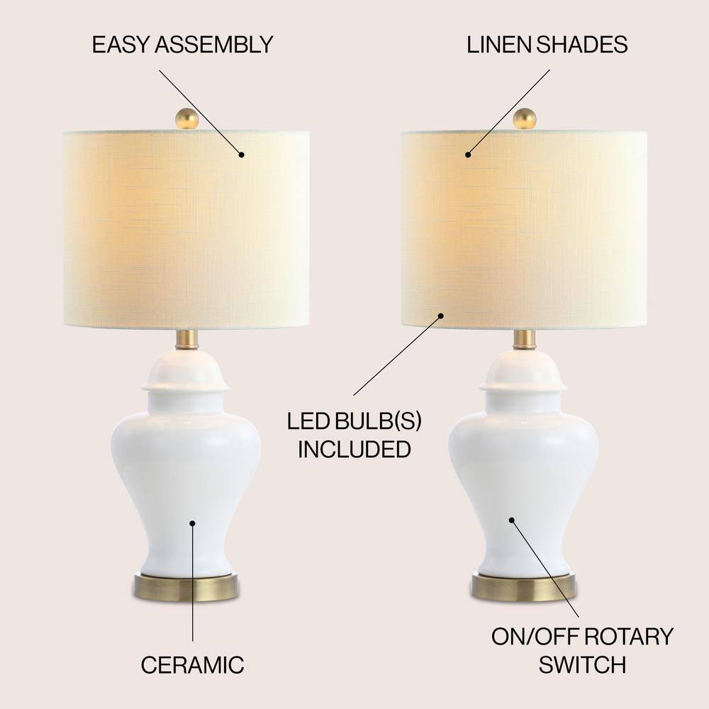 Qin 22 in. Ceramic/Iron Classic Cottage LED Table Lamp Set of 2, White
