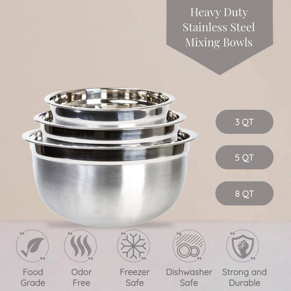 Lexi Home Food Prep Brushed Stainless Steel 3-Piece Mixing Bowl Set
