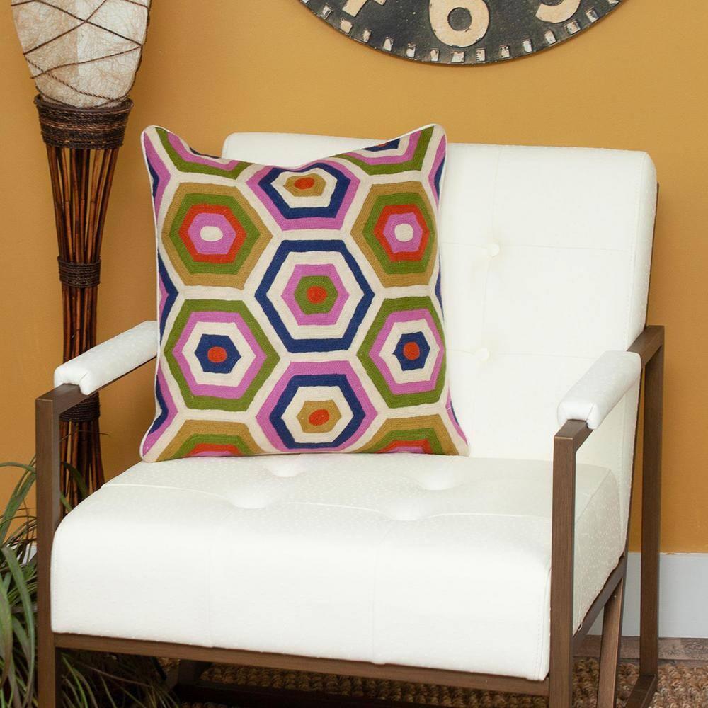 Parkland Collection 20" Beige and Pink Cotton Throw Pillow