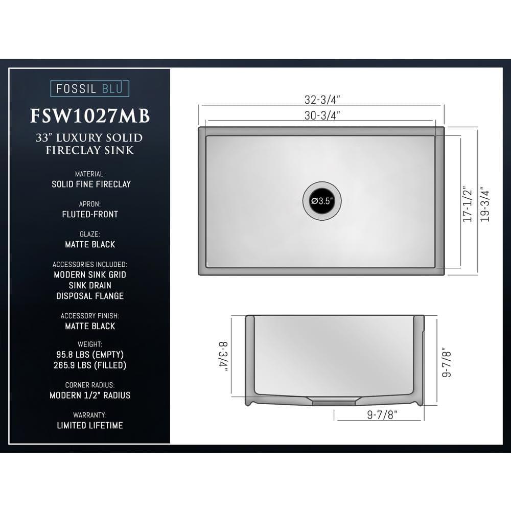 Matte Black Fireclay Single Bowl Farmhouse Kitchen Sink