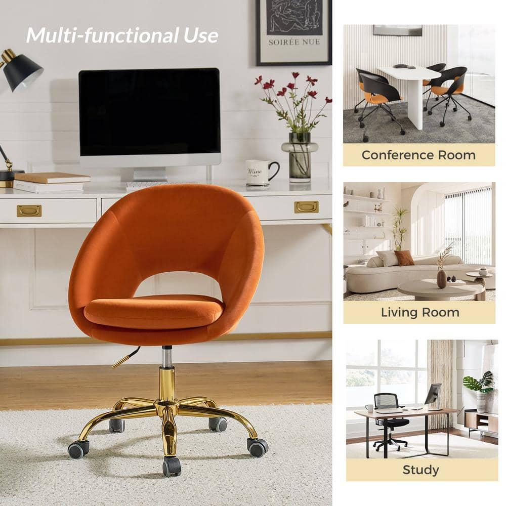 Velvet Home Office Chair Tina's Home Swivel Accent Chair Adult Makeup Chair Metal Leg Bedroom,Orange