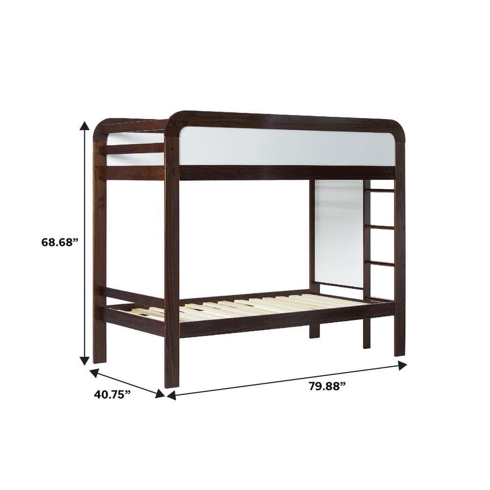 Walker Edison Contemporary Twin over Twin Wooden Bunk Bed with Ladder, Walnut