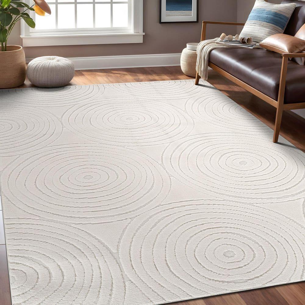 Cloudy Touch White 5 x 7 ft. Circular Indoor Area Rug