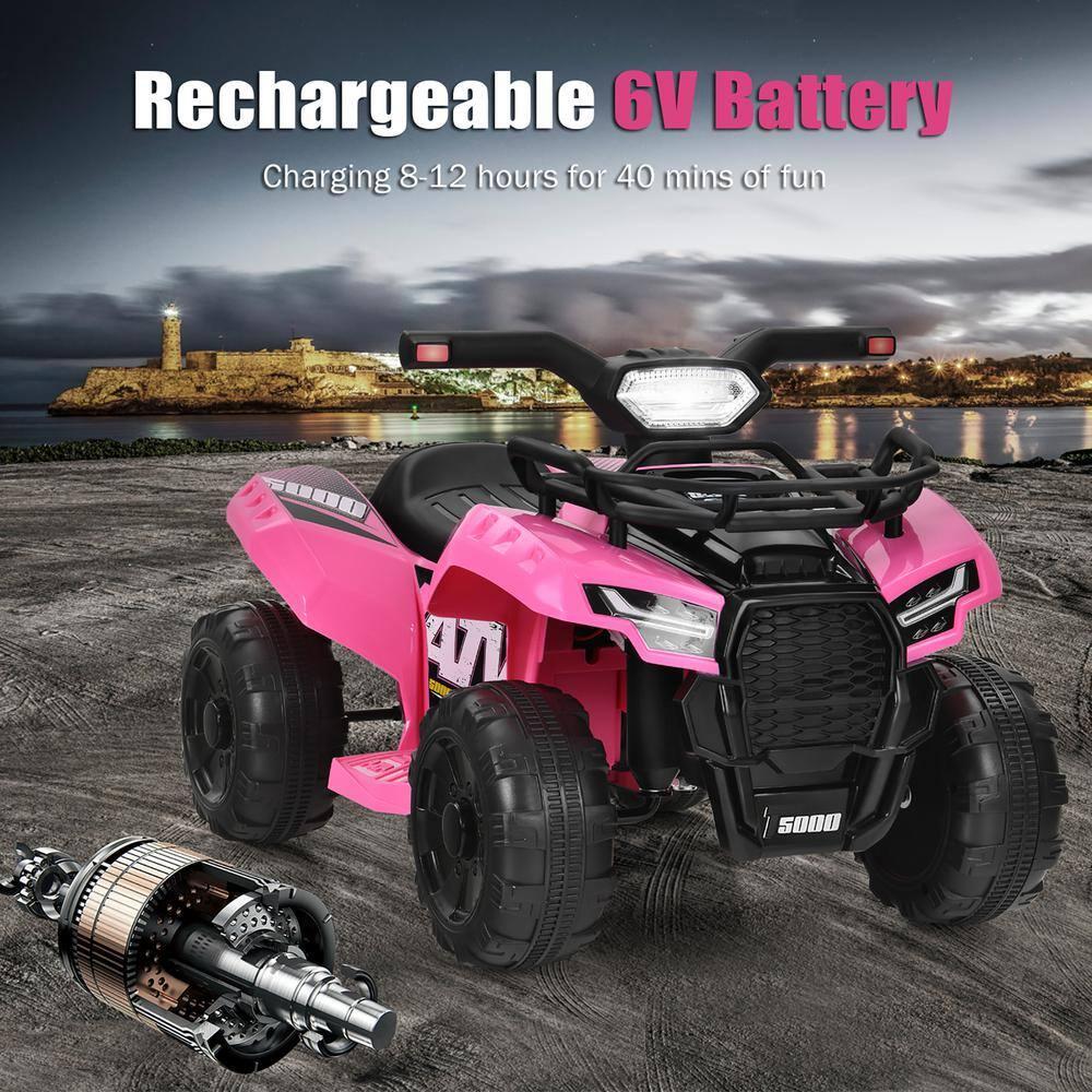 Costway 6V Kids ATV Quad Electric Ride On Car Toy Toddler with LED Light MP3 Pink