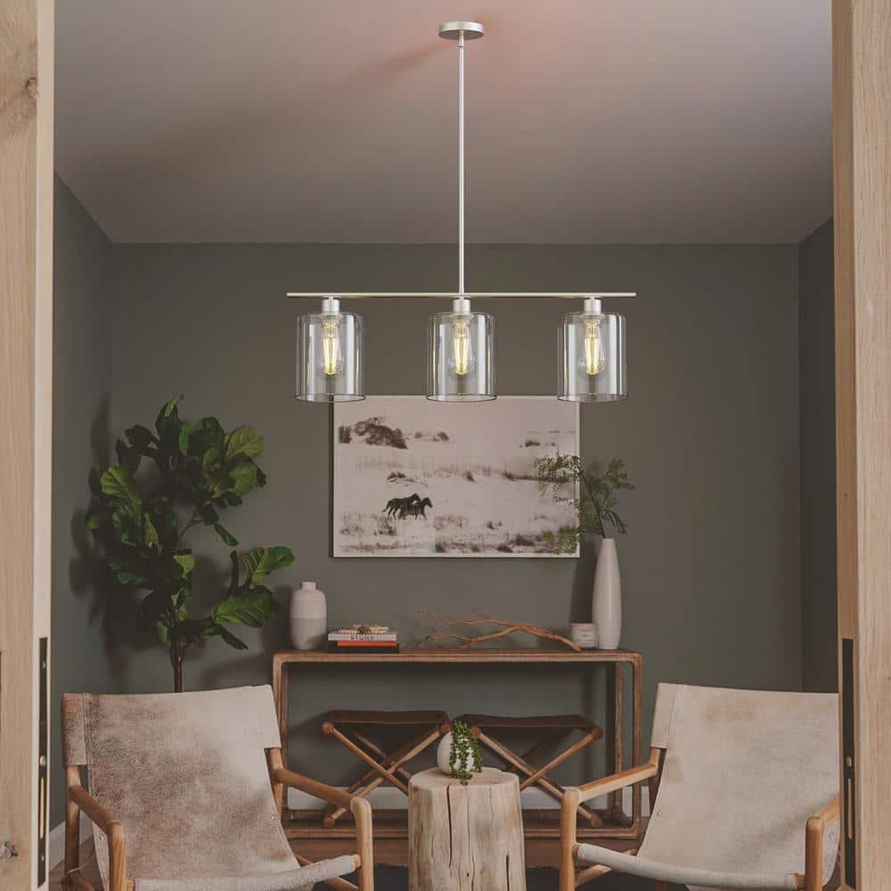 3-Light Pendant Lighting Clear Glass Pendant Lighting for Kitchen Island Brushed Nickel Hanging Light Fixture Pendant Light Dining Room Chandelier Farmhouse
