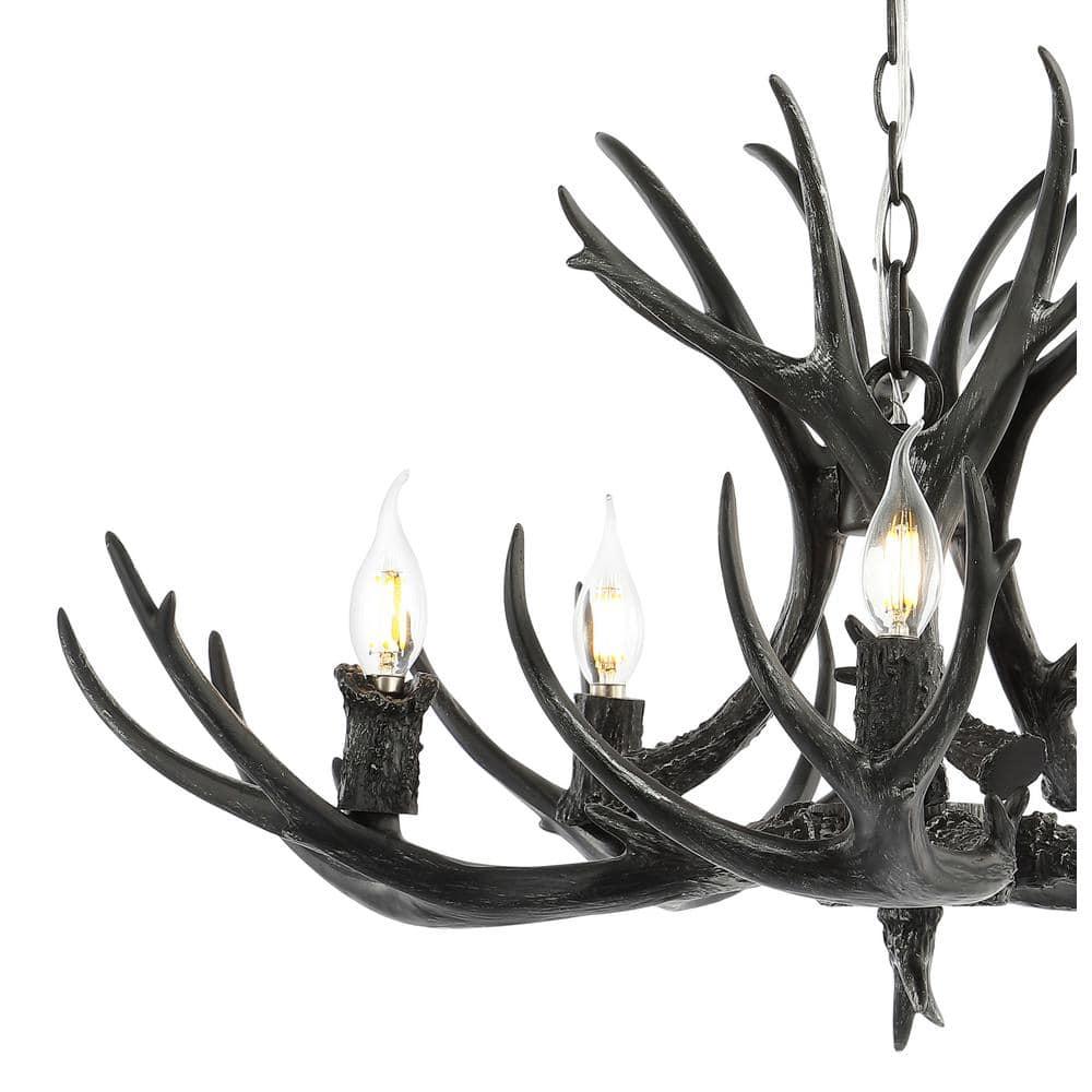 JONATHAN Y JYL6300C Eldora 30" 5-Light Rustic Farmhouse Iron LED Chandelier, Bohemian, Contemporary, Modern, Transitional for living room, dinning room, bedroom, office Bulb Included, Black
