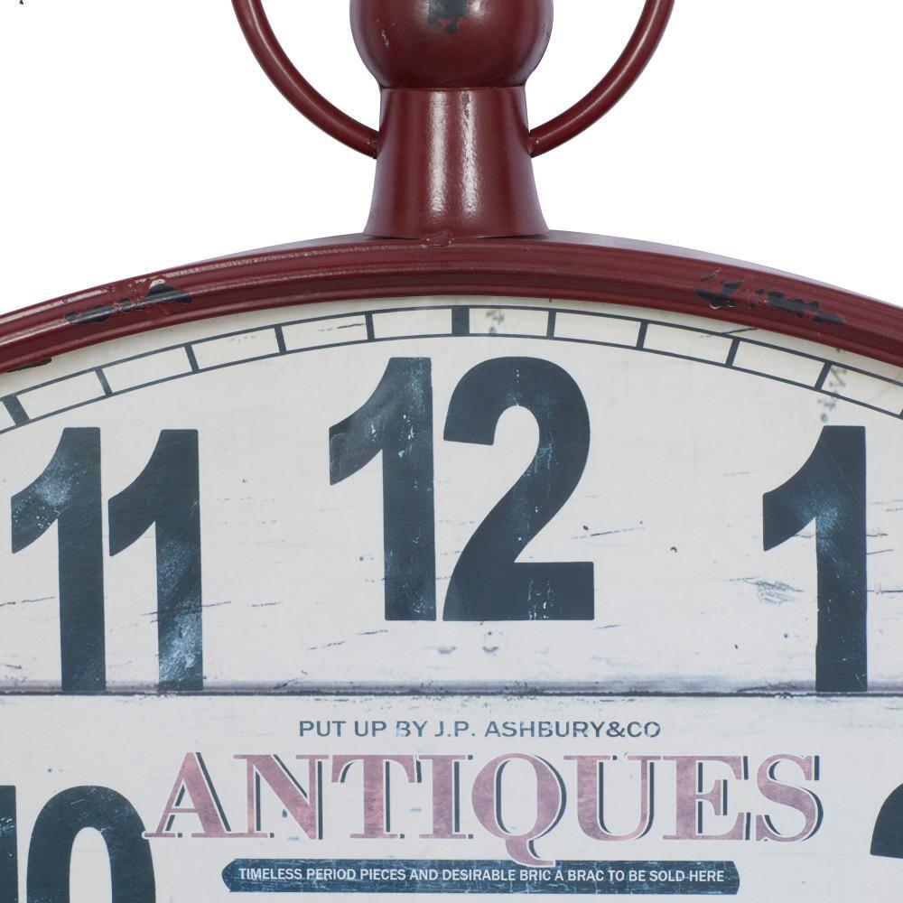 DecMode 19" x 33" Red Metal Pocket Watch Style Wall Clock
