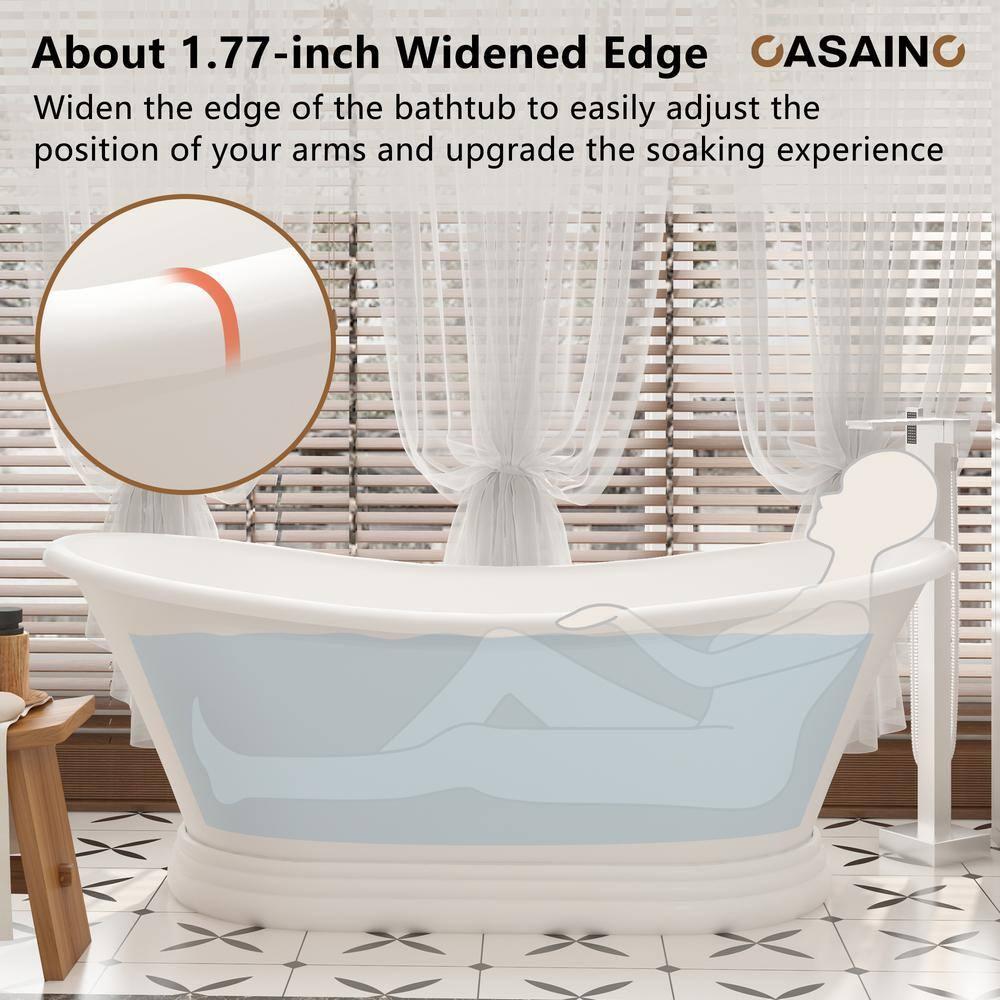 CASAINC Crescent 67.13"x 29.53" Solid Surface Stone Freestanding Soaking Bathtub CA06004S67MW