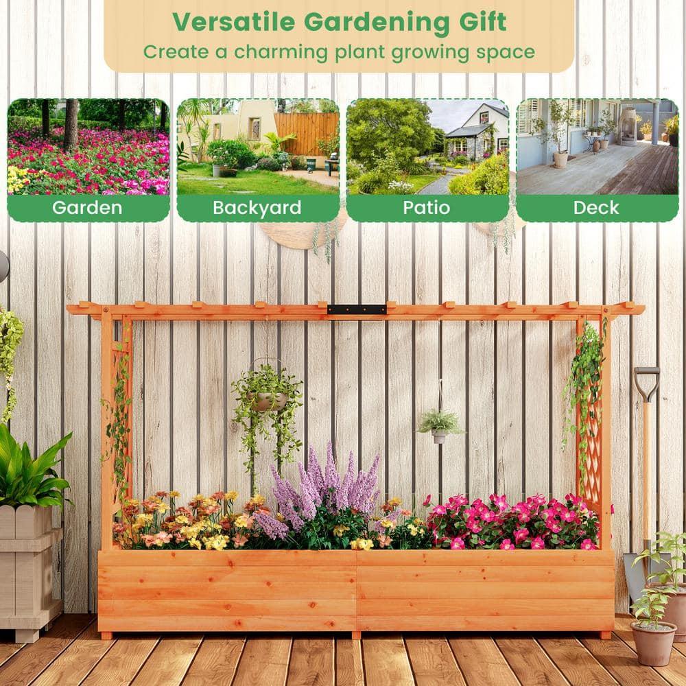 Yardi Yard Raised Garden Bed with Side Trellis Hanging Roof and Planter Box-Orange, Raised Garden Bed for Patio or Yard Gardening