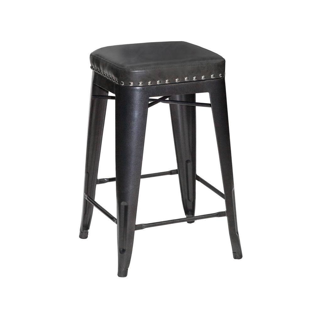 Hank Graphite Gray Metal and Faux Leather Counter Stool