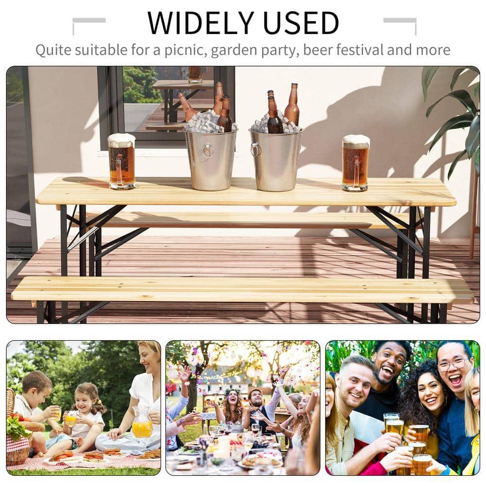 Outsunny 6' Portable Picnic Table and Bench Set, Outdoor Wooden Folding Camping Dining Table Set for Patio Garden Outdoor Activities