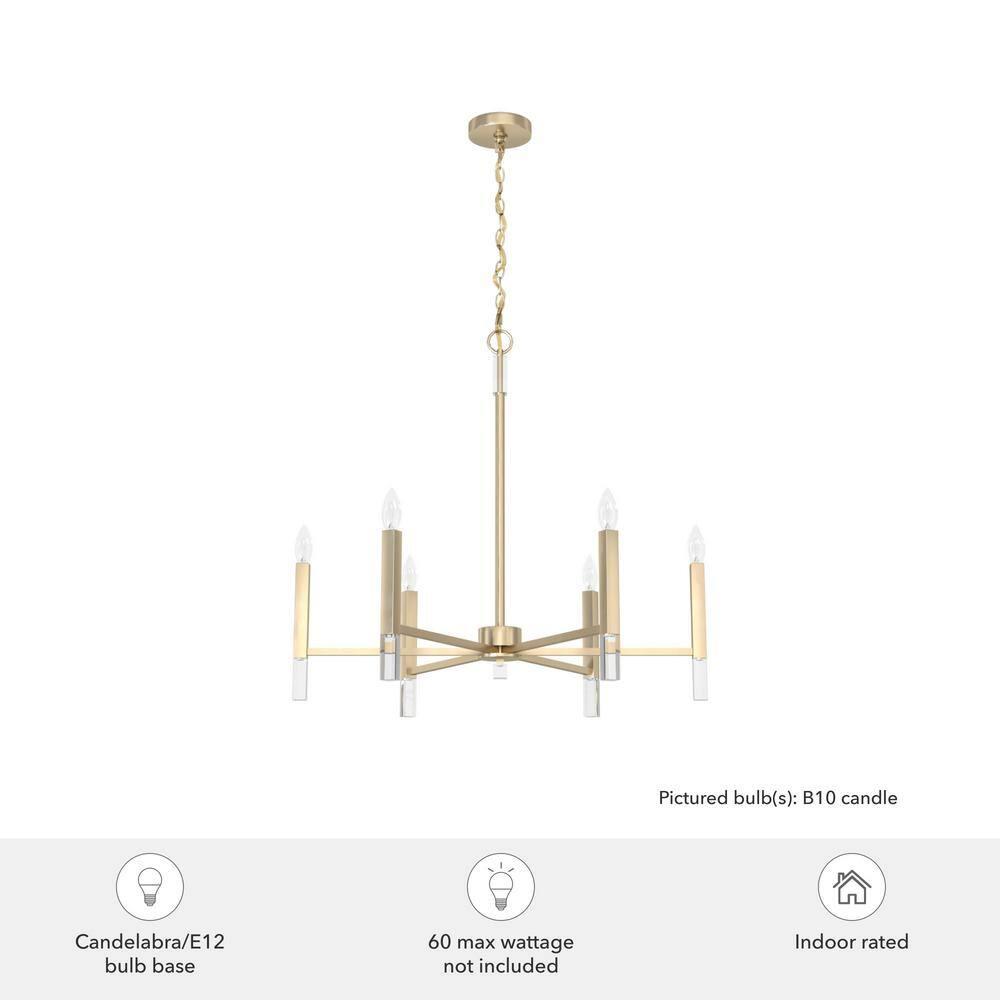 Hunter - Sunjai 6-light Alturas Gold, Large Chandelier, Dimmable, Formal Style, Candle Shaped, for Bedrooms, Kitchens, Dining, Living Rooms - 19519