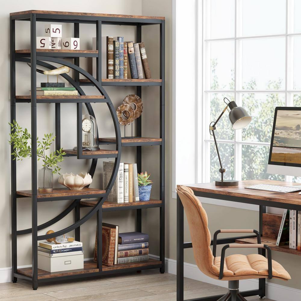 Hommoo Industrial Bookshelf Bookcase with 8 Open Storage Shelf Rustic Brown & Black