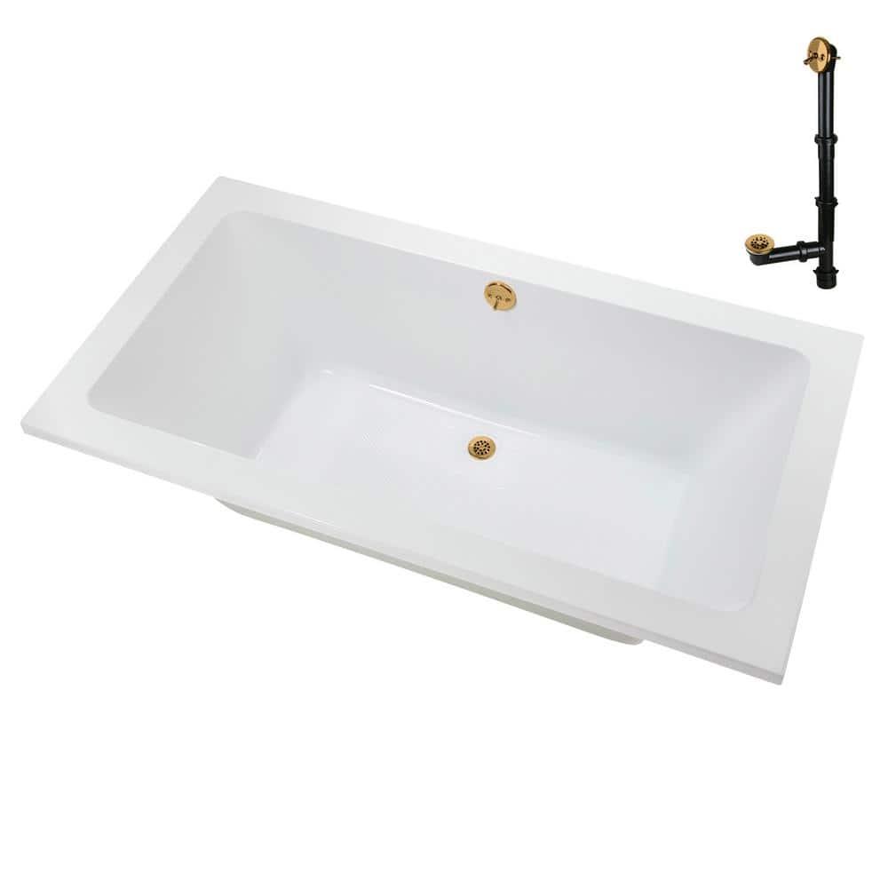 60" x 32" Acrylic Soaking Drop-In Bathtub, Drain Included
