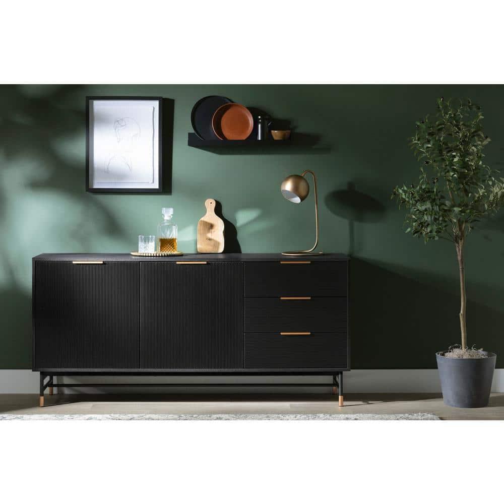 South Shore Arlo Sideboard Ash Oak/Gold: Modern Credenza with Storage, Entryway Cabinet, Buffet Server
