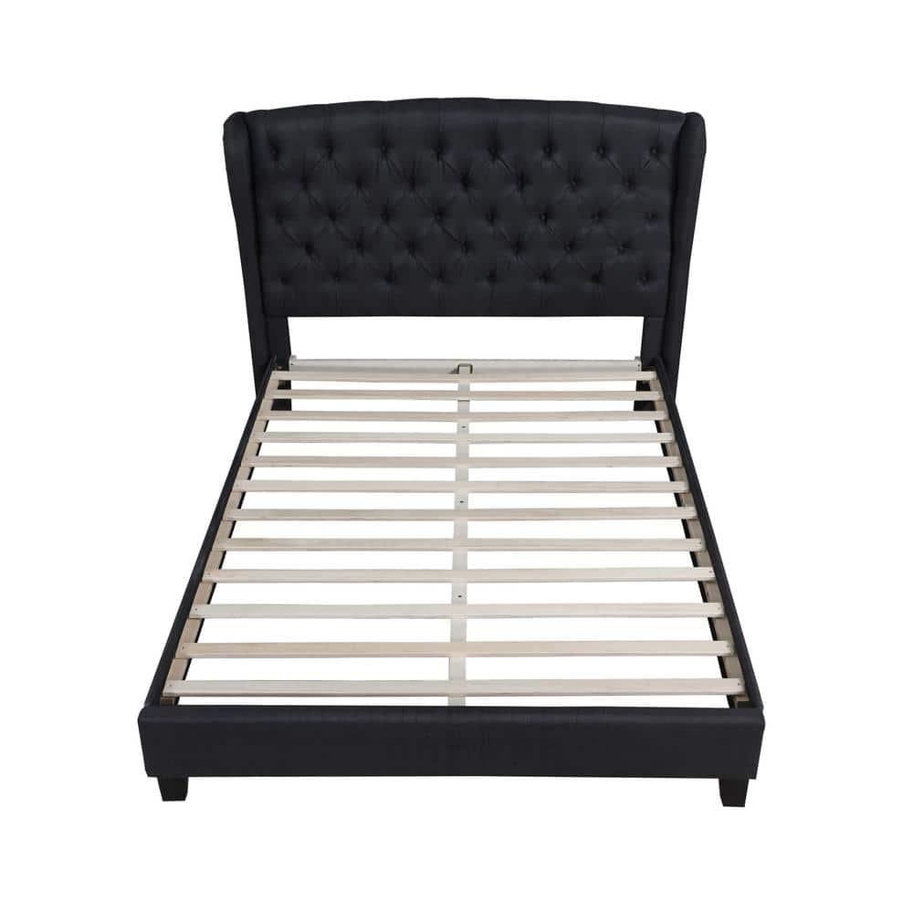 Best Master Frances Solid Wood/Fabric Upholstery East King Platform Bed - Black