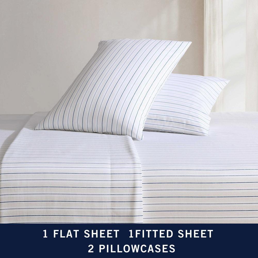 Full Size Sable Heather Cotton Percale Stripe Sheet Set