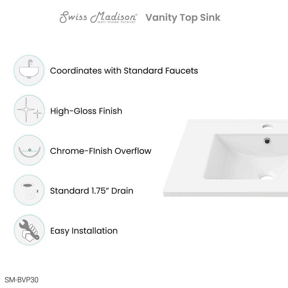 Swiss Madison Swiss Madison 30" Single Bathroom Vanity Top in White with Sink