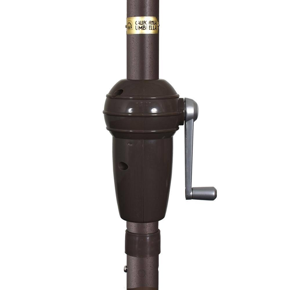 11 ft. Bronze Aluminum Market Patio Umbrella with Auto Tilt Crank Lift in Jockey Red Sunbrella