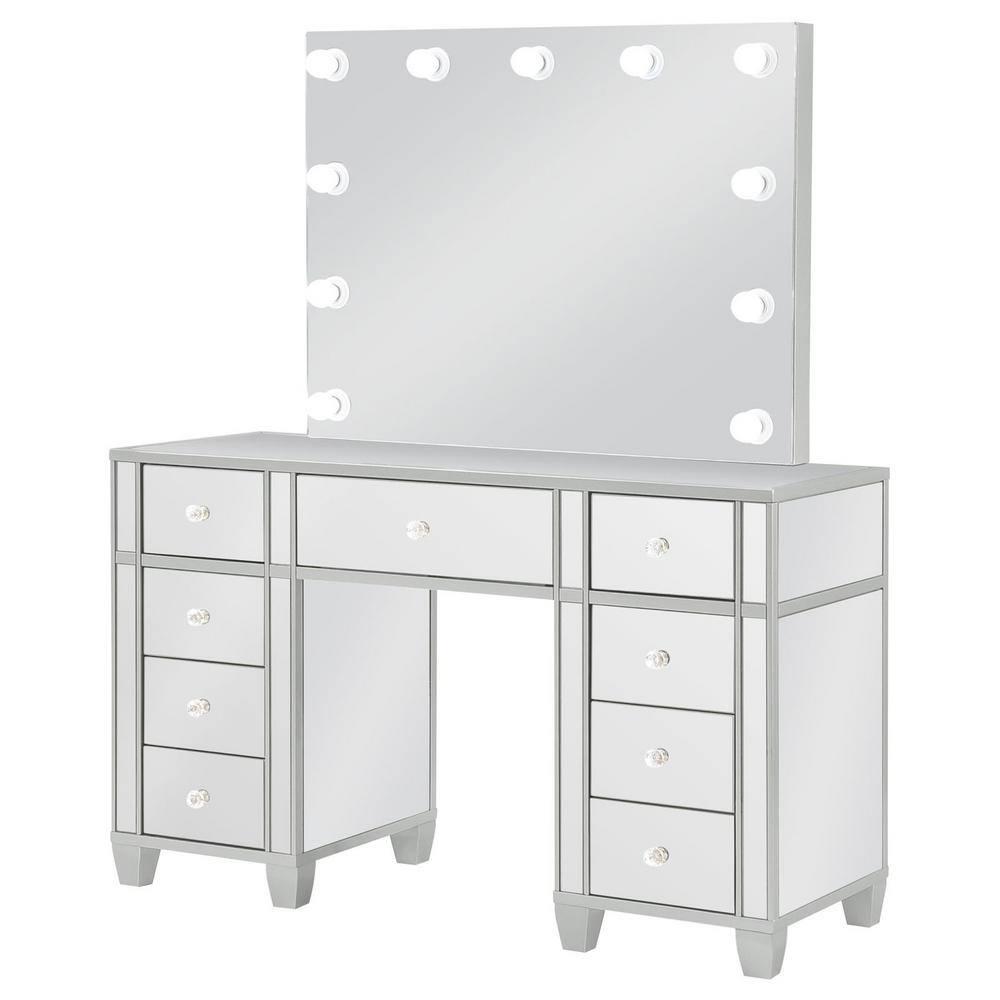 Coaster Allora 9-drawer Mirrored Storage Vanity Set with Hollywood Lighting Metallic