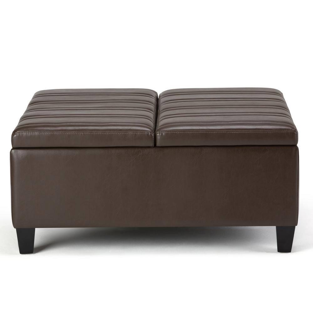 Simpli Home Ellis Storage Coffee Table Ottoman in Chocolate Brown