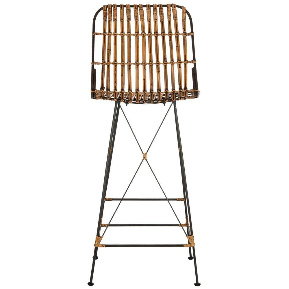 Minerva Wicker Bar Stool (Set of 2) - Natural/Black - Safavieh