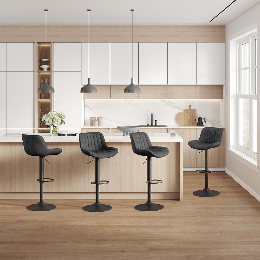 Art Leon Rustic Bar Stools Set of 2, Faux Leather with Backrest Chrome Legs, Upholstered Swivel Kitchen Stools, Black Brown