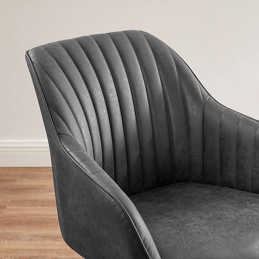 Elegant Dark Grey Suede & Faux Leather Swivel Accent Chair