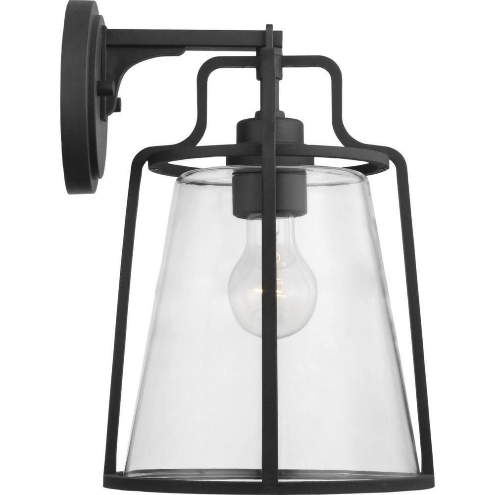 Progress Lighting Benton Harbor 1-Light Wall Lantern in Black with Clear Glass Shade