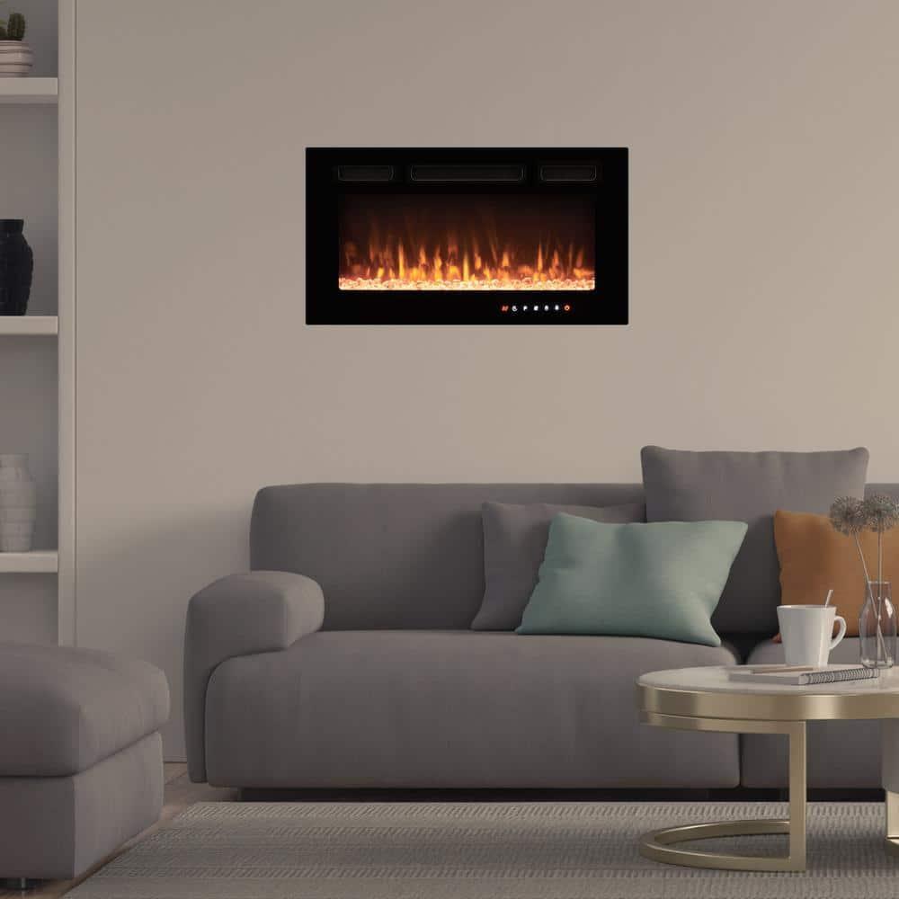 Alice 30" Electric Fireplace Inserts Recessed, Wall Mounted Fireplace LED Fireplace Heater with 12 Flame Colors, Touch Screen, Remote Control, Timer, Logset & Crystal Stones 500W/1500W - 30 inches