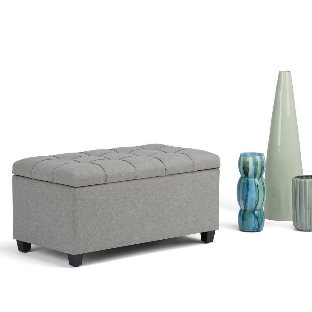 Simpli Home Sienna 33"W Upholstered Storage Ottoman Bench with Lift-Up Tufted Top