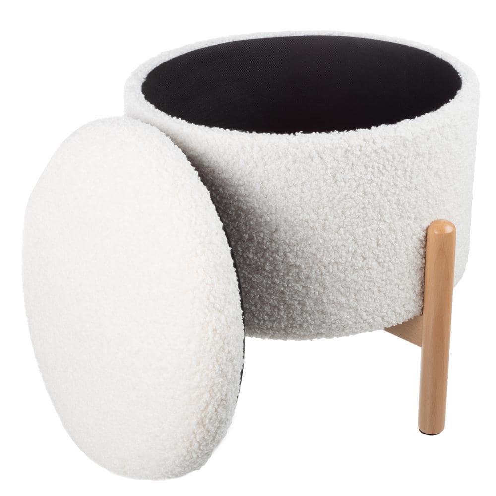 Lavish Home Round Ottoman with Removable Top for Storage (White)