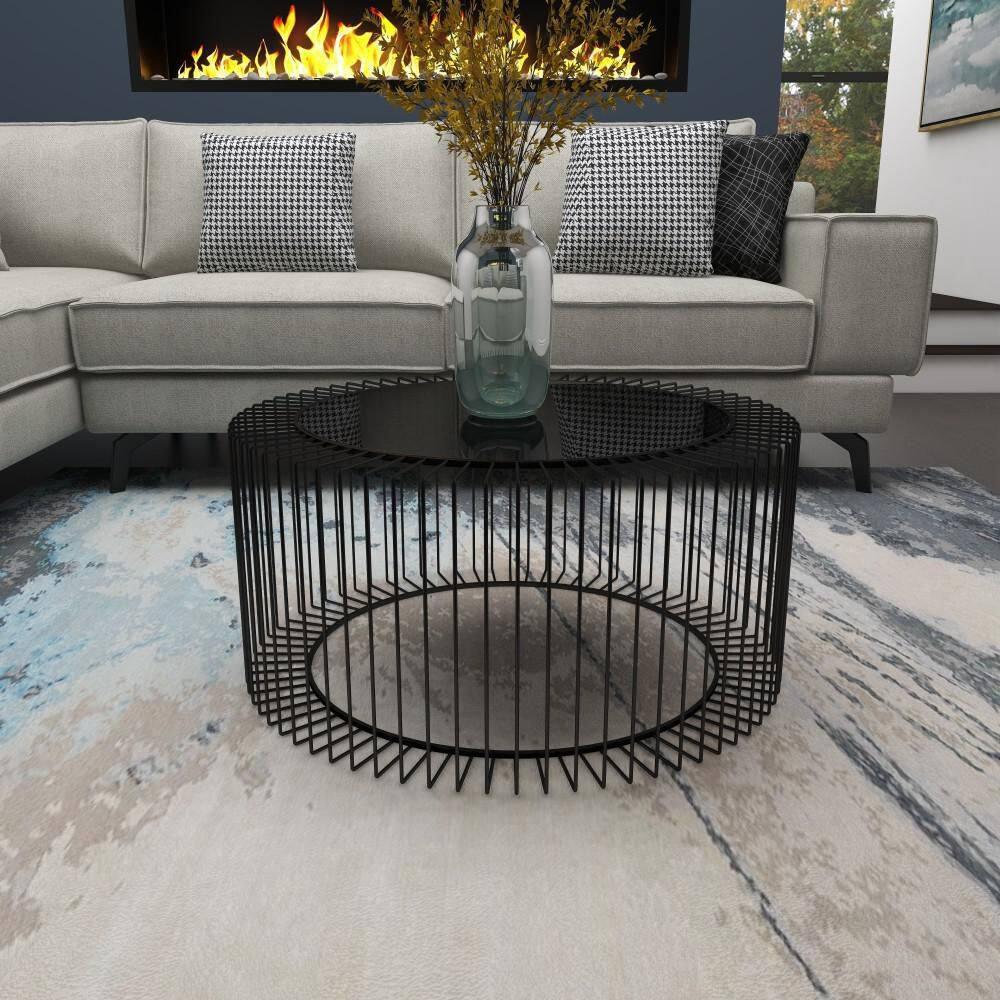 Contemporary Metal Coffee Table Black - Olivia & May: Modern Glass Top, No Assembly Required