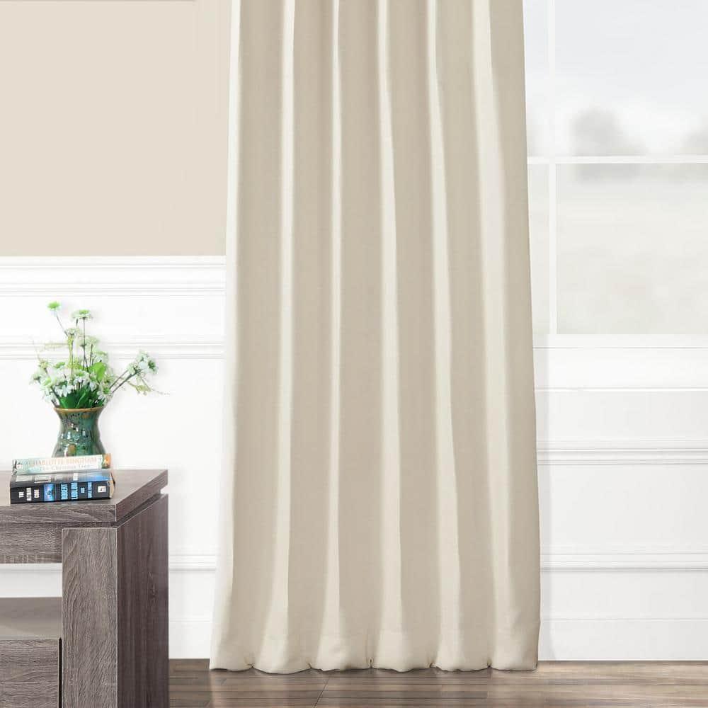 Oat Cream Textured Bellino Room Darkening Curtain - 50 in. W x 84 in. L Rod Pocket with Back Tab Single Curtain Panel