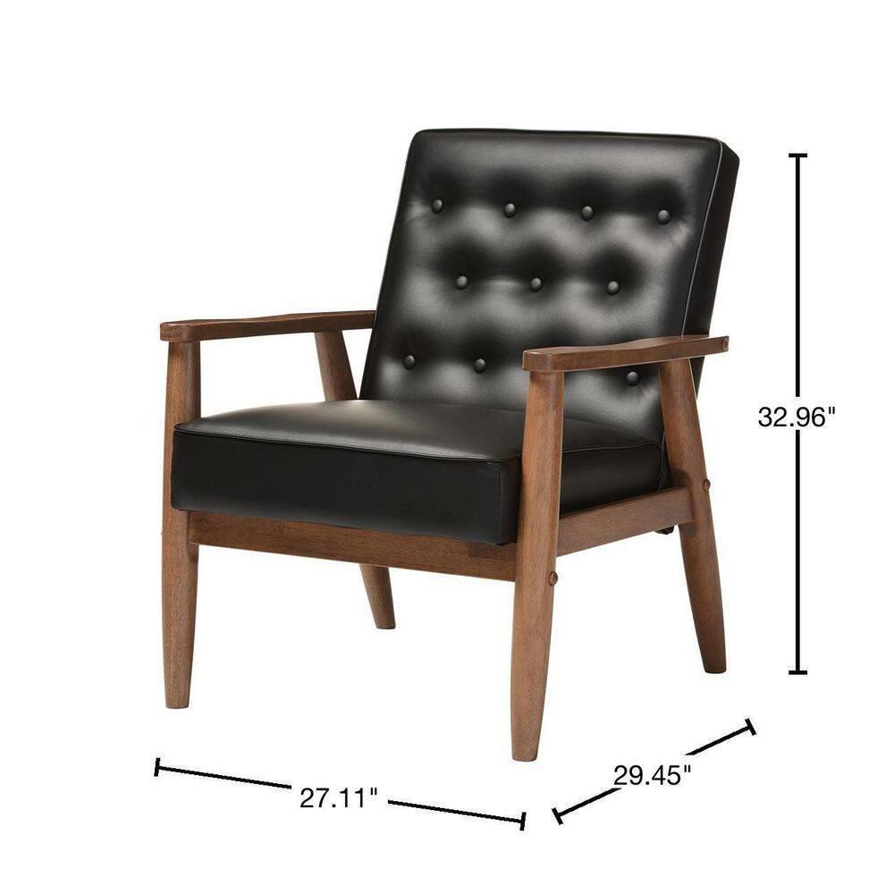 Sorrento Mid - Century Retro Modern Faux Leather Upholstered Wooden Lounge Chair - Black - Baxton Studio: Danish Design, Rubberwood Frame