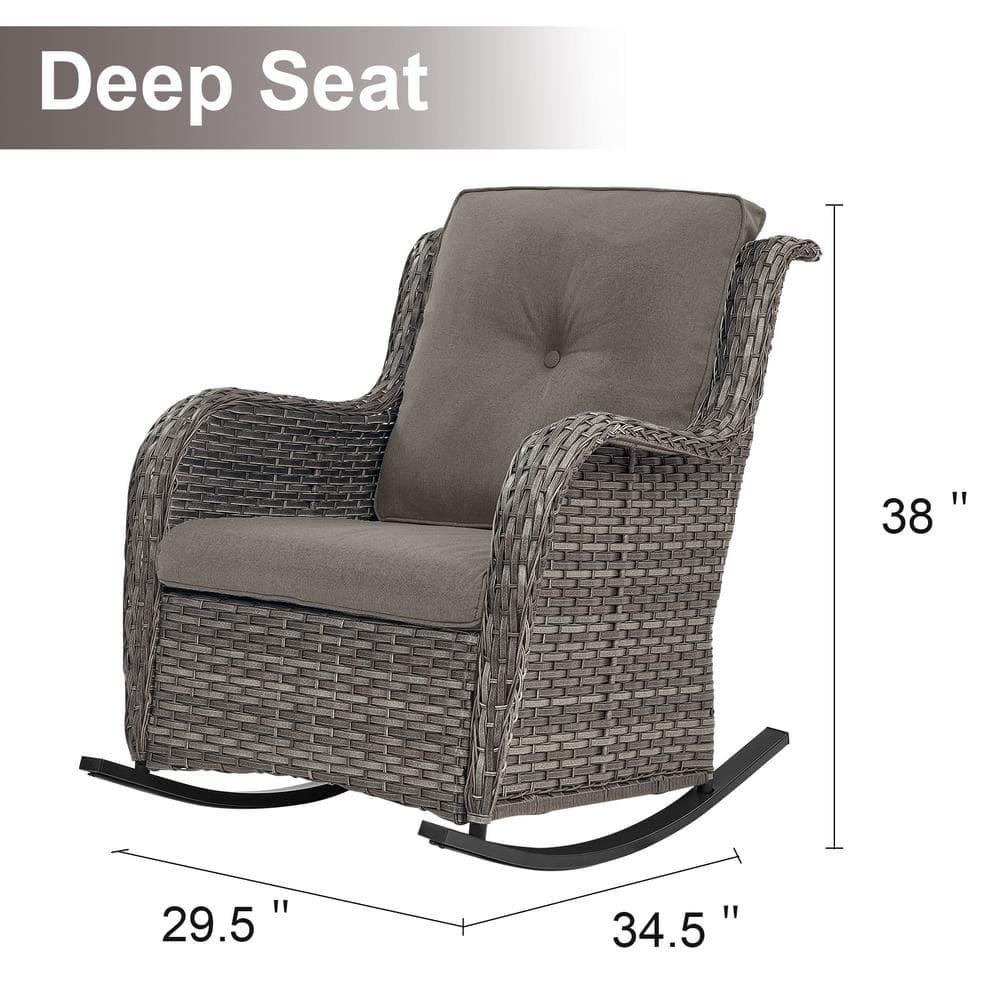 PARKWELL Outdoor Wicker Rocking Chair - Rattan Patio Rocker Chairs with Cushions and Steel Frame - Set of 2 - Gray