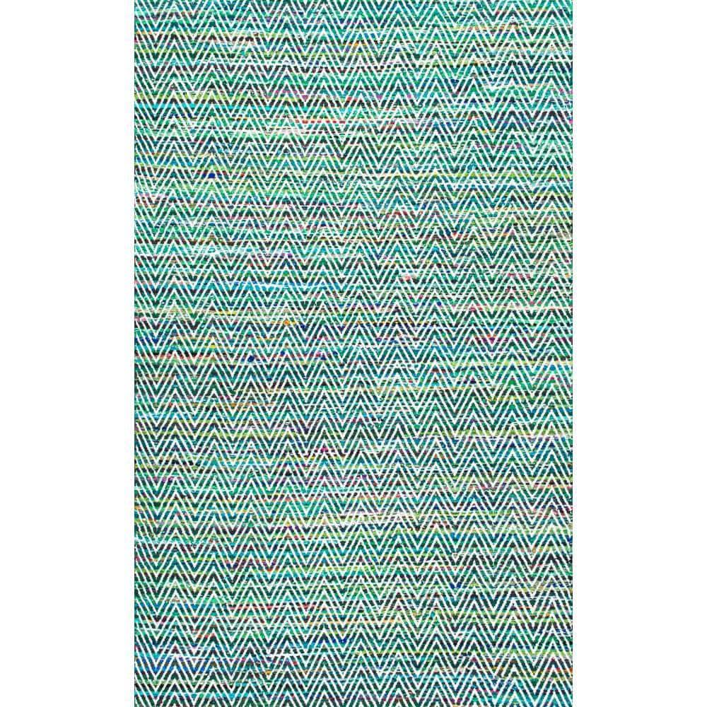 nuLOOM 4'x6' Hand Woven Chevron Rochell Area Rug Green: Contemporary Low Pile Indoor Rectangle Rug